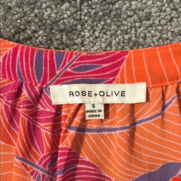 Rose + Olive Vibrant Orange and Pink Leaf Print Women's Top. Size Small. - Picture 3 of 7